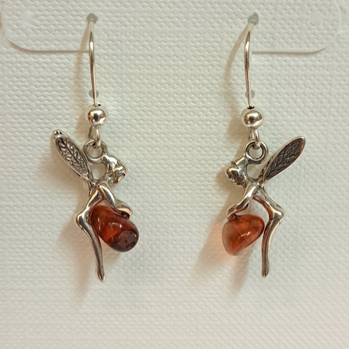 Click to view detail for HWG-2385 Earrings, Little Fairies with Amber Ball $33